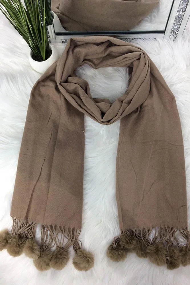 Fluffy Pom Pom Plain Scarves