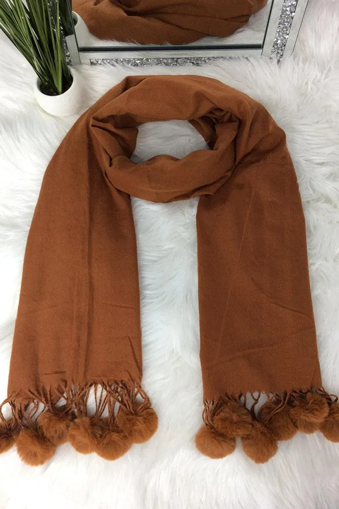 Fluffy Pom Pom Plain Scarves