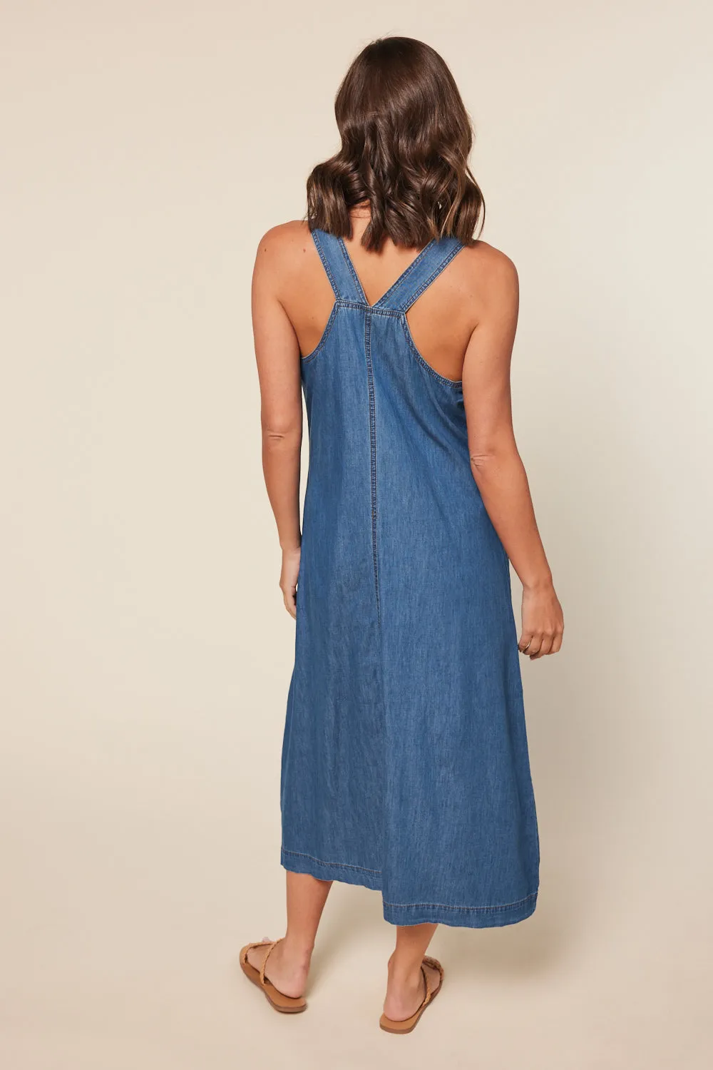 Mid Wash Chambray Francesca Pinafore Dress - Blue