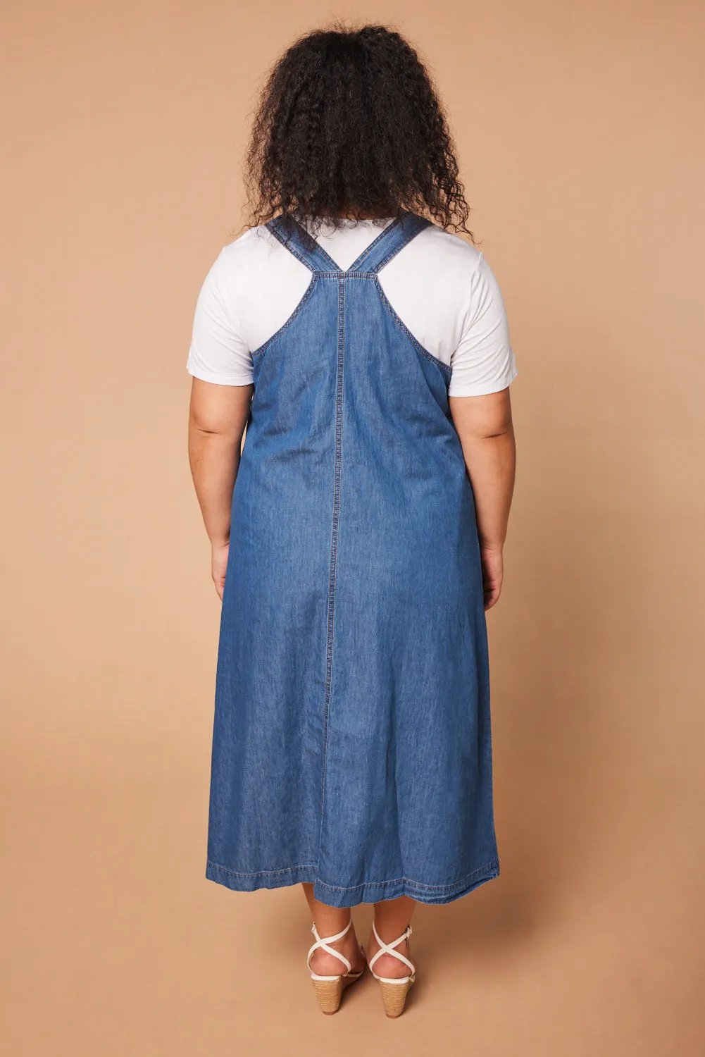 Mid Wash Chambray Francesca Pinafore Dress - Blue