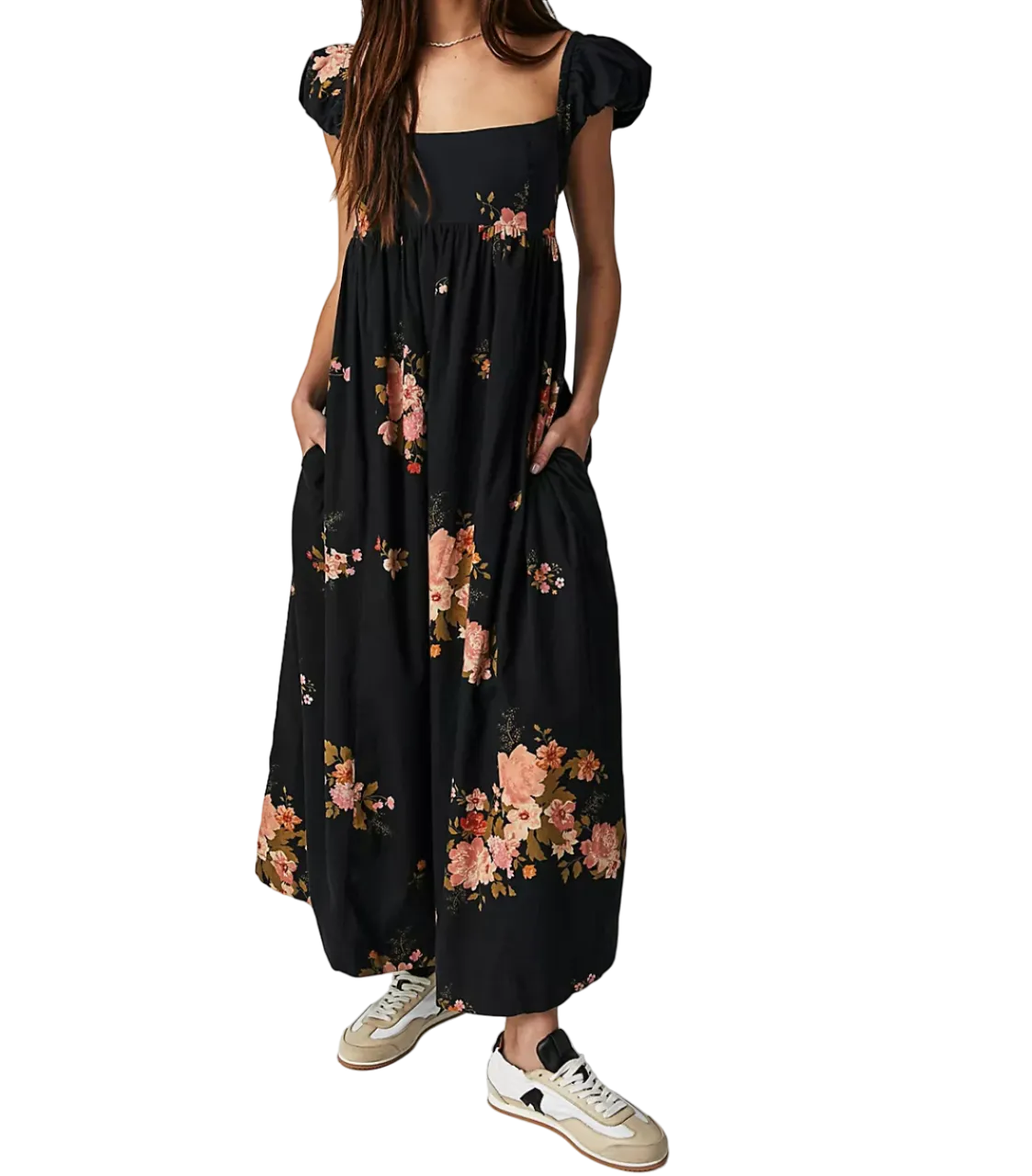 Free People Black Linda Lou Poplin Maxi Dress UK S