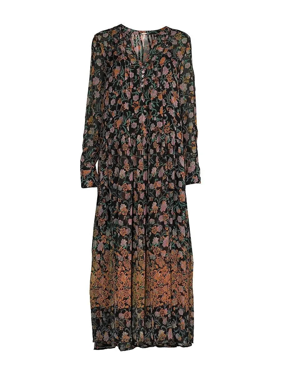 Free People Black See It Through lined floral Dress UK S