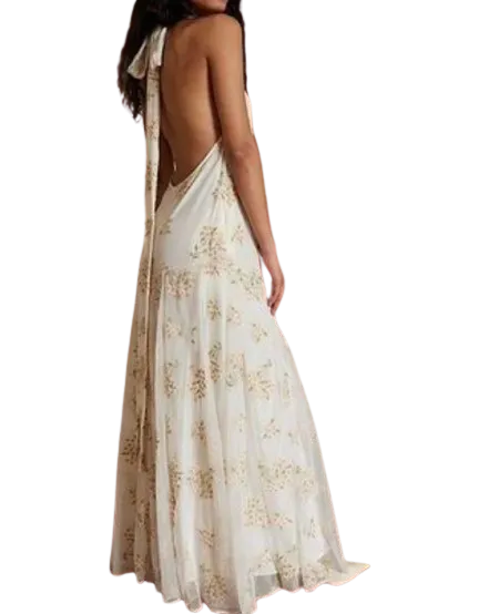 Free People Cream Julie Embroidered Maxi Dress UK XS