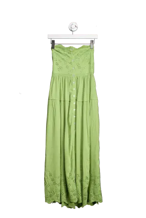 Free People Green Evelyn Eyelet Midi Dress UK L