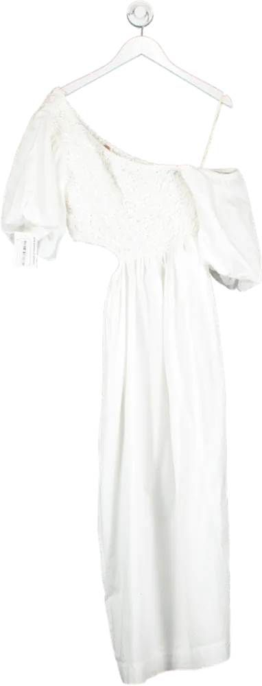 Free People White Puff Sleeve Side Cut Out Maxi Dress UK M