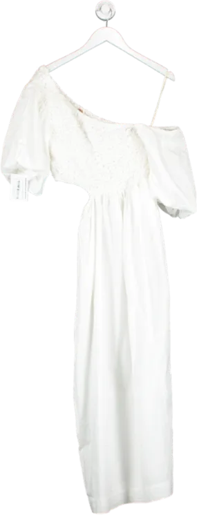 Free People White Puff Sleeve Side Cut Out Maxi Dress UK M