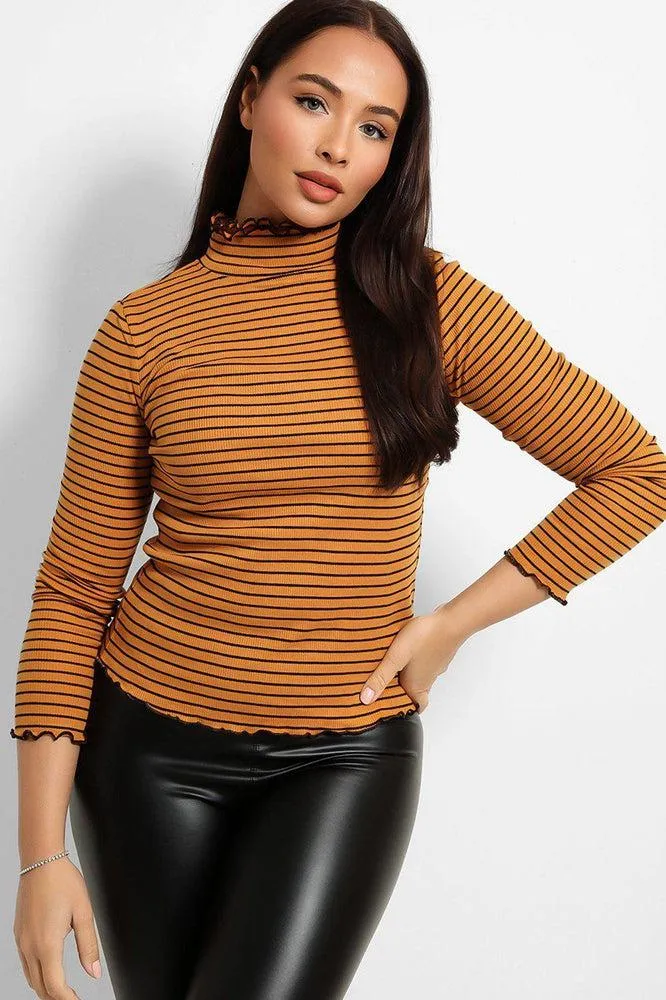 Frilled Edges Stripy Pollo Neck Top