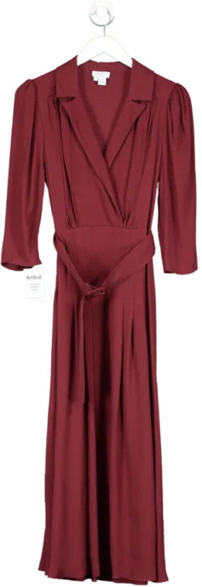 ghost Red Crepe V-neck Belted Midi Tea Dress UK XS