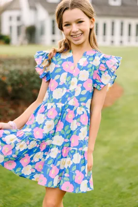 Girls: At This Time Blue Pink Combo Floral Babydoll Dress