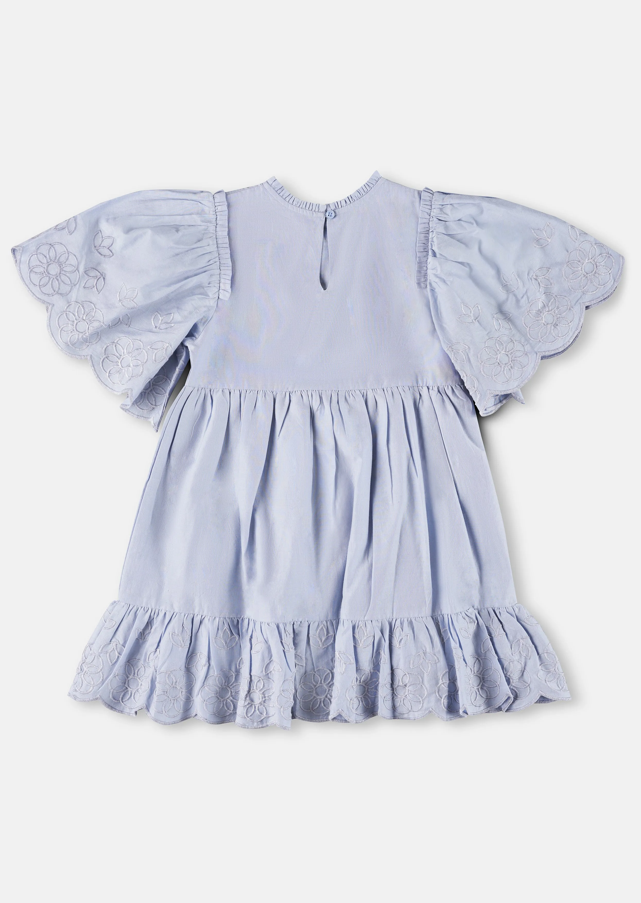 Girls Floral Embroidered Blue Swing Dress