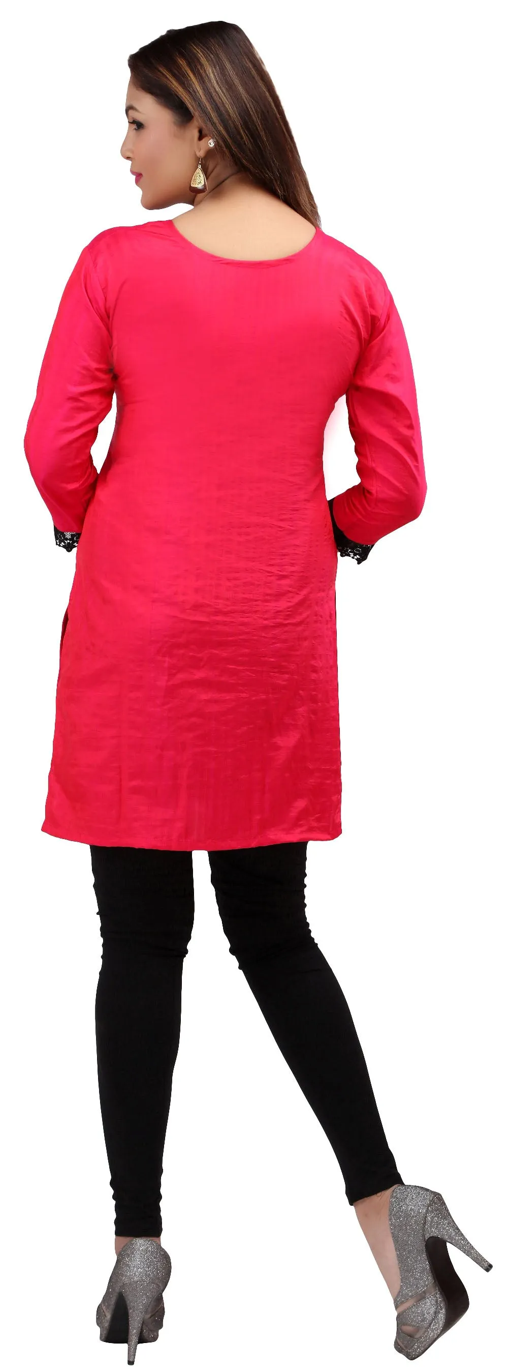 India Women's Tunic Top Kurti Embroidered Indian Clothing (Red)