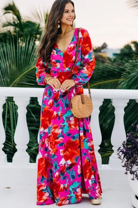 Just Feels Right Fuchsia Pink Floral Maxi Dress