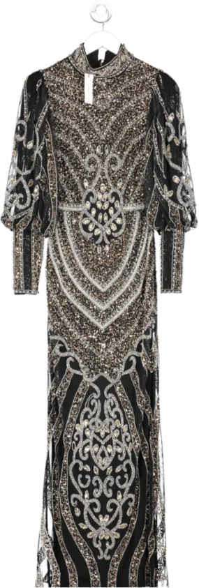 Karen Millen Black Crystal Embellished Balloon Sleeve Maxi Dress UK 6