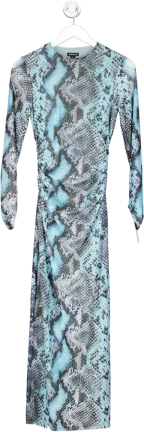 Karen Millen Blue Snake Print Mesh Jersey Maxi Dress UK XS