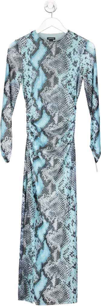 Karen Millen Blue Snake Print Mesh Jersey Maxi Dress UK XS