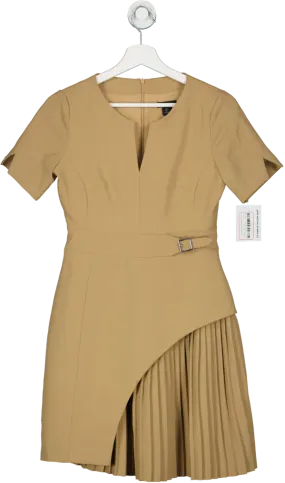 Karen Millen Brown Tailored Military Pleat Short Sleeve Mini Dress UK 6