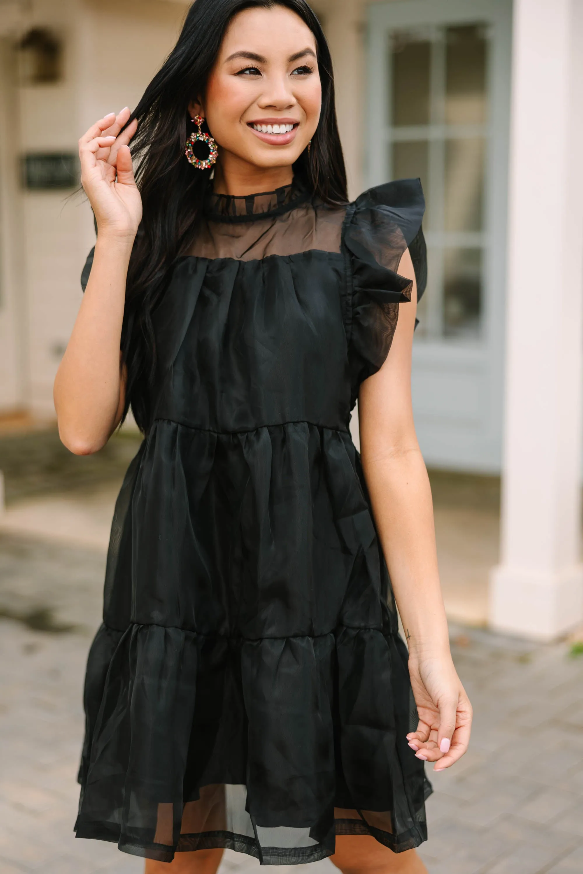 Keep Watch Black Ruffled Dress