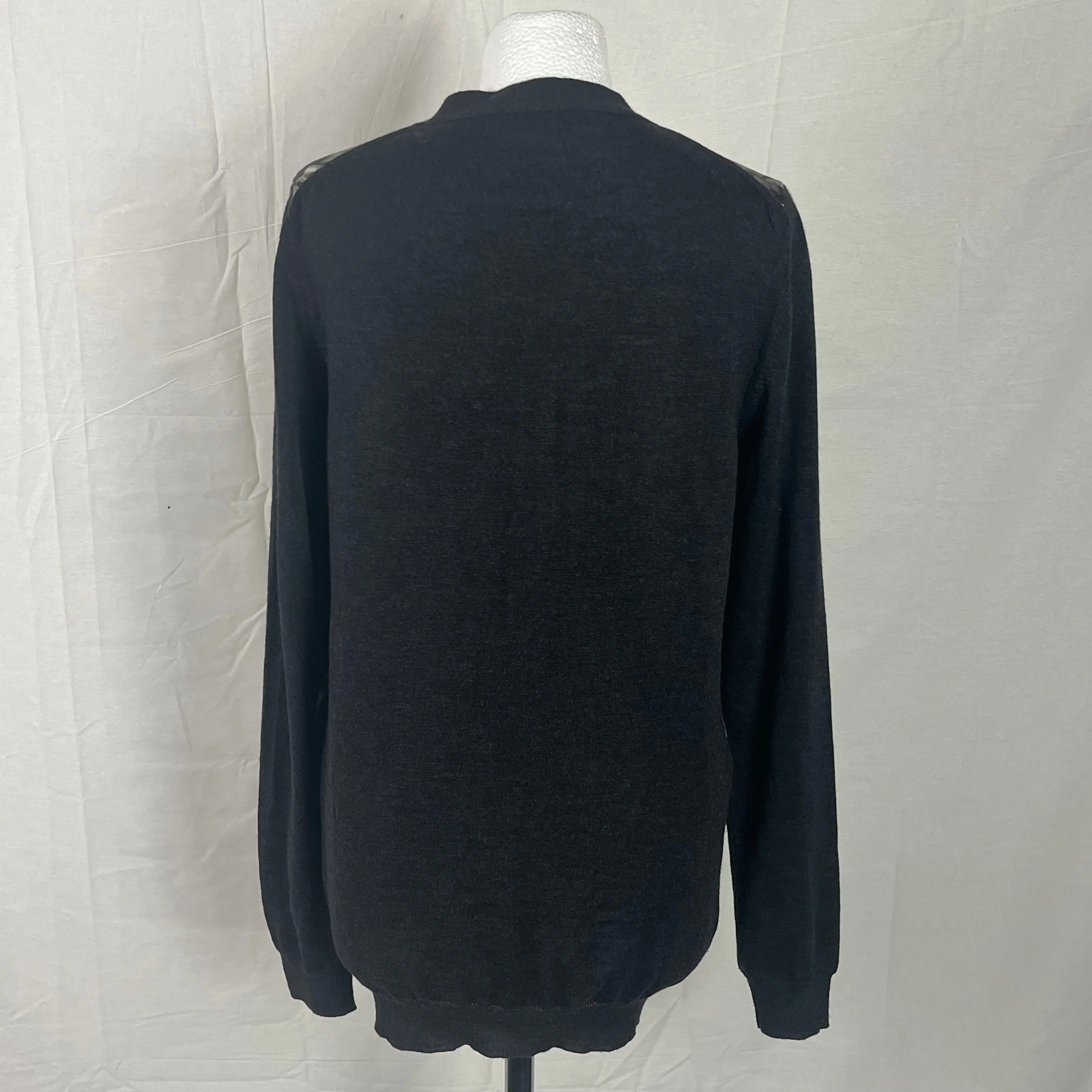 Lanvin Charcoal Wool Knit Cardigan with Jewel Silk Panels S/M/L