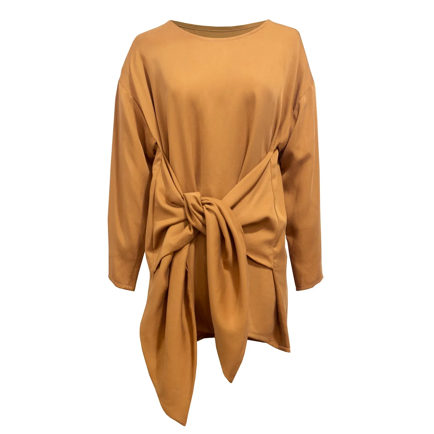 LEAF LITTER TOP [ Mustard Orange Tencel, Long Sleeves, Wrap Waist Ties ]