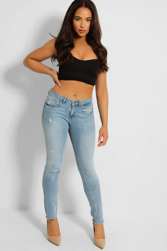 Light Blue Raw Hem Distressed Super Skinny Jeans