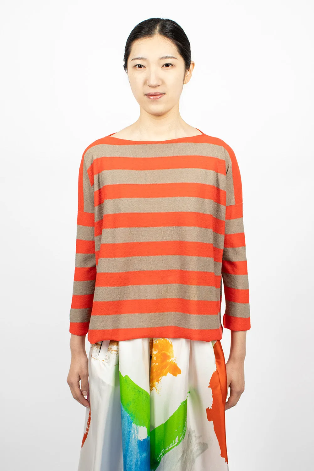 Linen Boatneck Sweater Natural/Orange