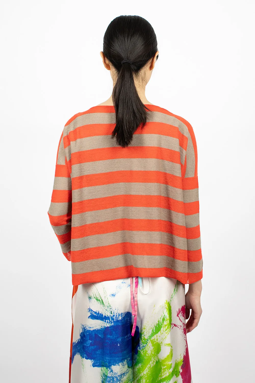 Linen Boatneck Sweater Natural/Orange