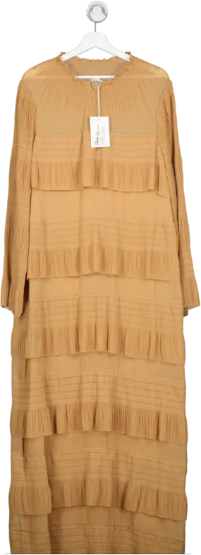 malene birger Beige Tiered Ruffled Maxi Dress UK 16