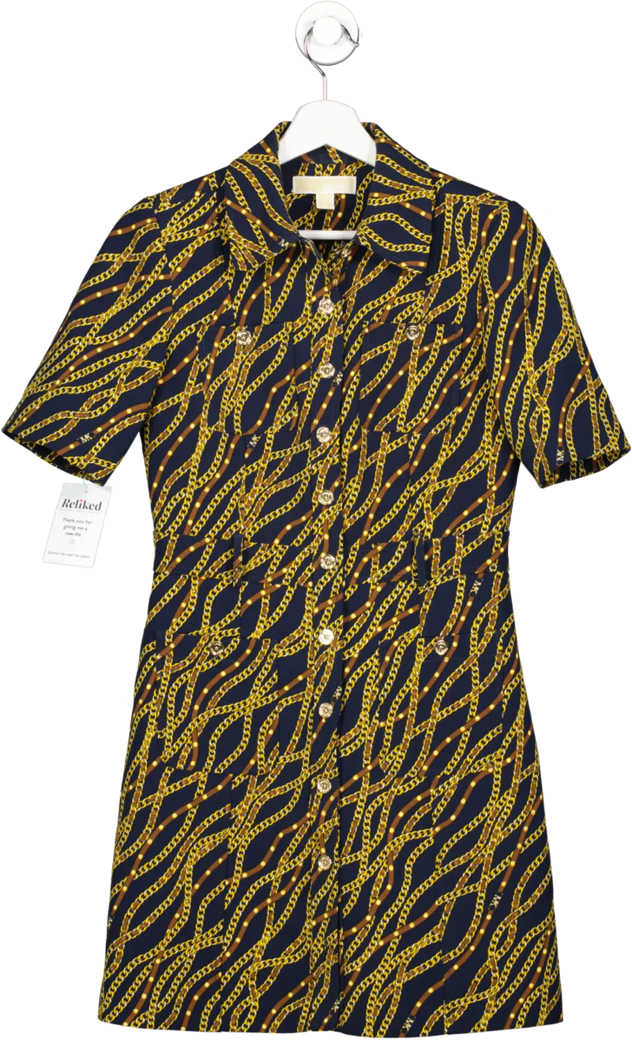 Michael Kors Blue Chain-link Print Shirt Dress UK 12