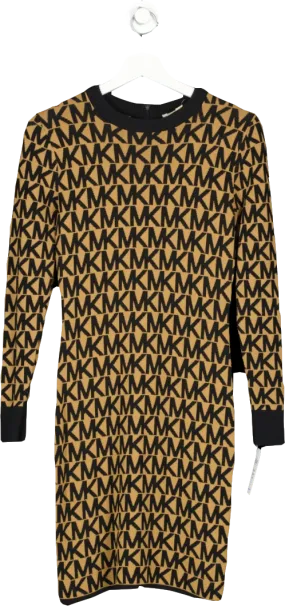 Michael Kors Brown Logo-letter Jacquard Sheath Dress UK XS