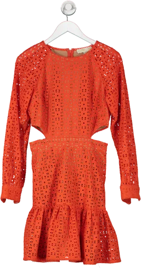 Michael Kors Orange Cotton Eyelet Cutout Mini Dress UK 4