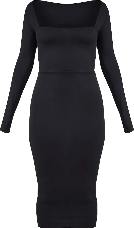 Missguided Black Slinky Square Neck Long Sleeve Midaxi Dress UK 6