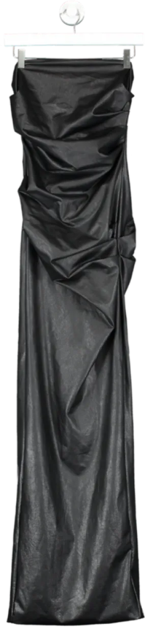 Naked Wardrobe Black Faux Leather Ruched Bandeau Dress UK 10