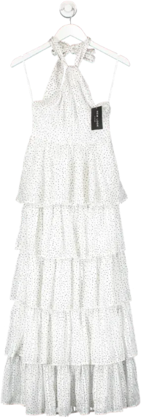 New Look White Ruffle High Neck Dotty Occasion Dress UK 6