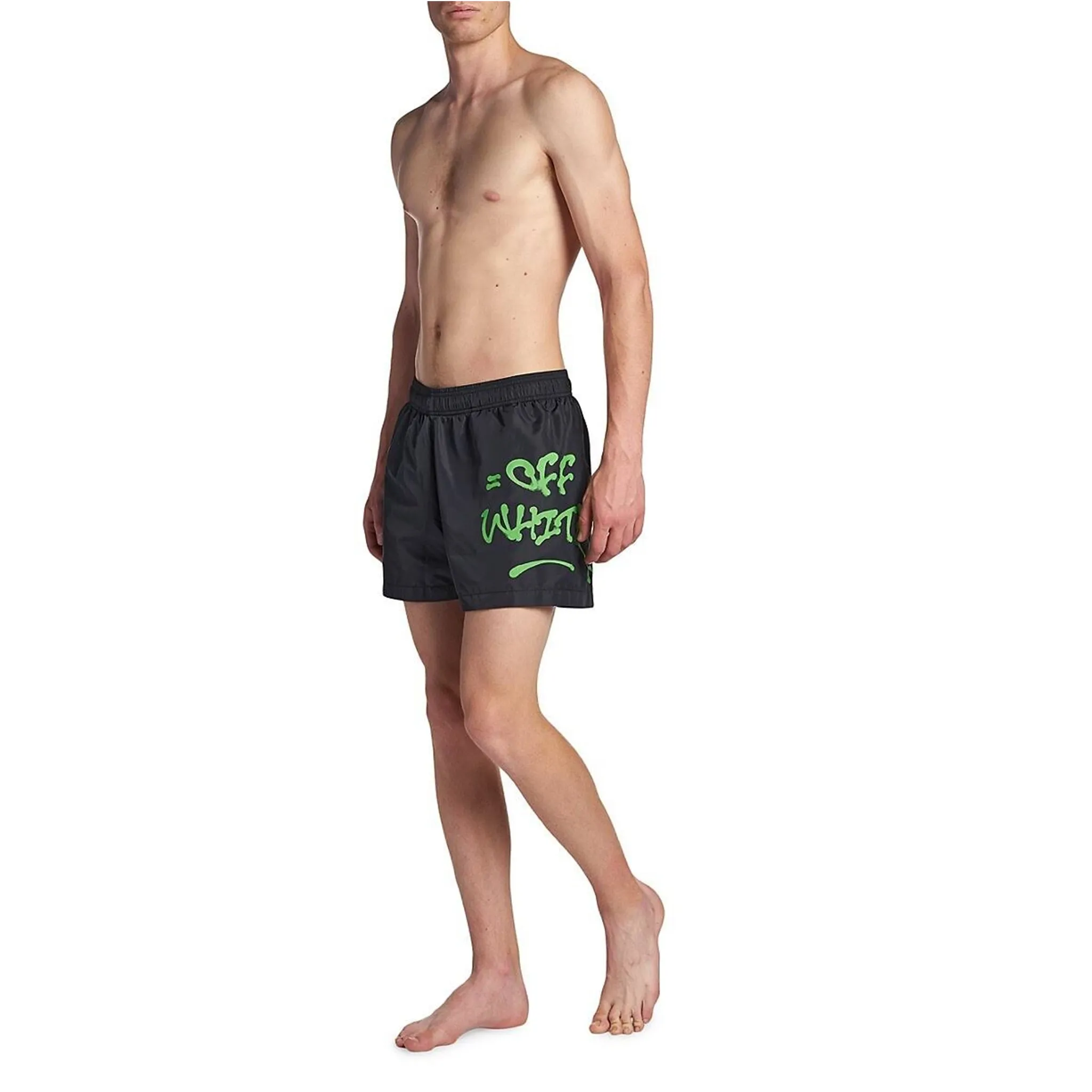 Off-White Neon Logo Print Black Swim Shorts