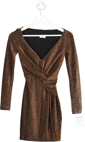 Oh Polly Brown Knot Front Glitter Dress UK 4