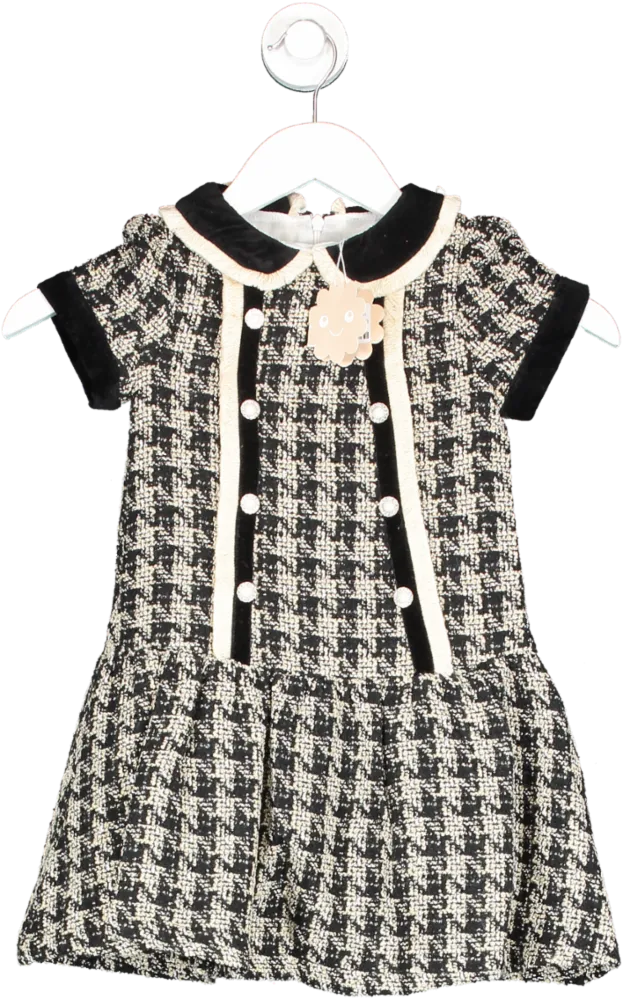 Patachou Black Houndstooth Tweed Dress With Pearl Buttons Bnwt 4 Years