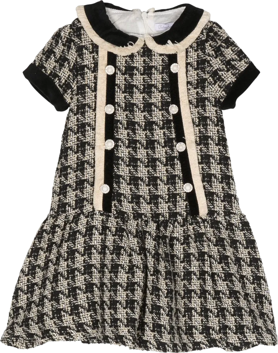 Patachou Black Houndstooth Tweed Dress With Pearl Buttons Bnwt 4 Years