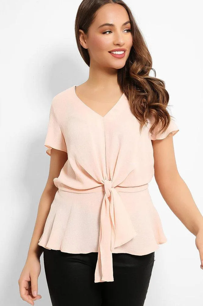 Peach Knit Front Detail Top