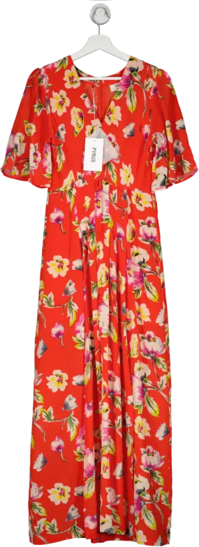 Pyrus Red Dahlia Printed Maxi Dress Tuscan Print UK S