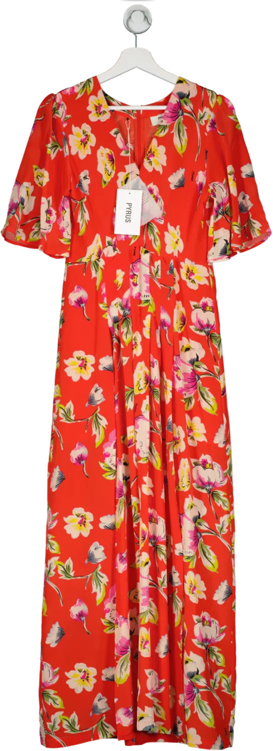 Pyrus Red Dahlia Printed Maxi Dress Tuscan Print UK S