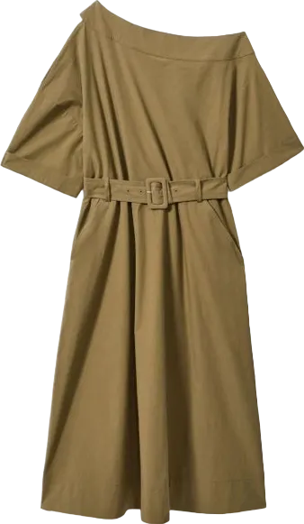 REISS Green Demi - Khaki Off The Shoulder Belted Midi Dress BNWT UK 8