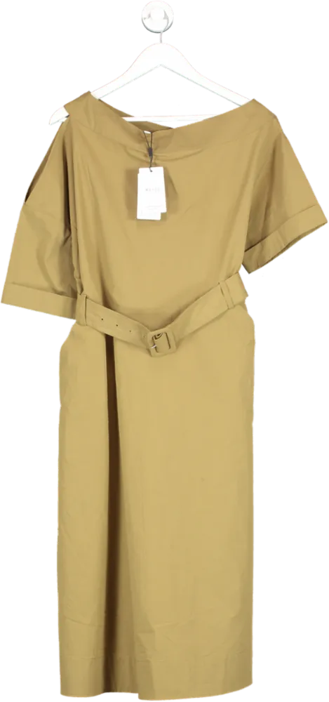 REISS Green Demi - Khaki Off The Shoulder Belted Midi Dress BNWT UK 8