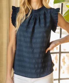 Rib Band Textured Top - Navy