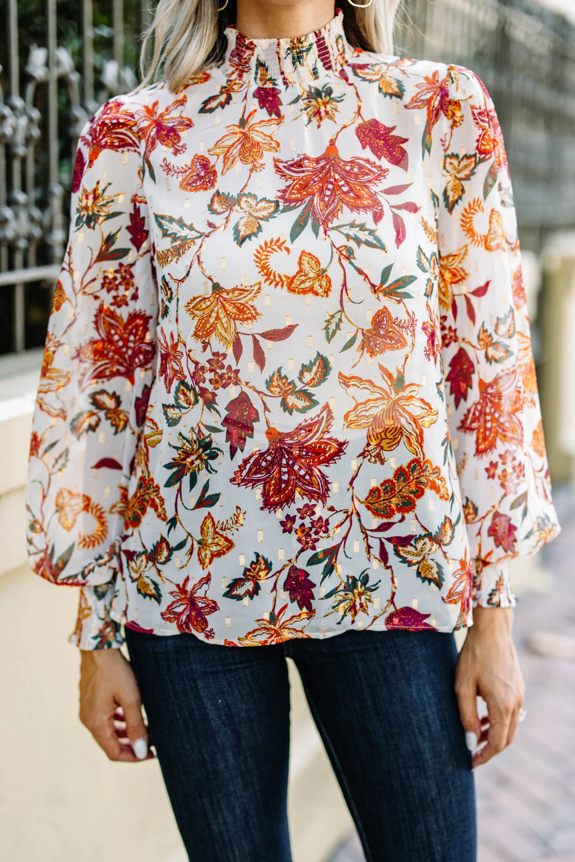 Right On Time Ivory White Floral Blouse