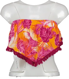 River Island Orange Tropical Print Bandeau Crop Top UK S