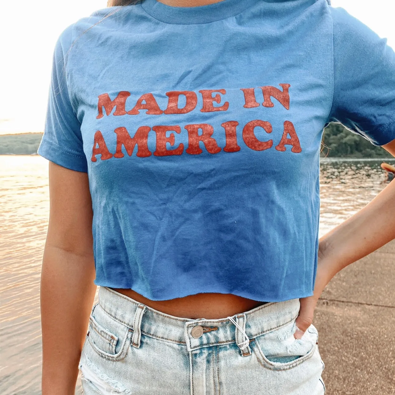 Royal Blue Made In America Crop Graphic Tee