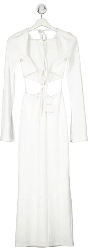 Rumer White Ivory Long Sleeve Midi Dress UK S