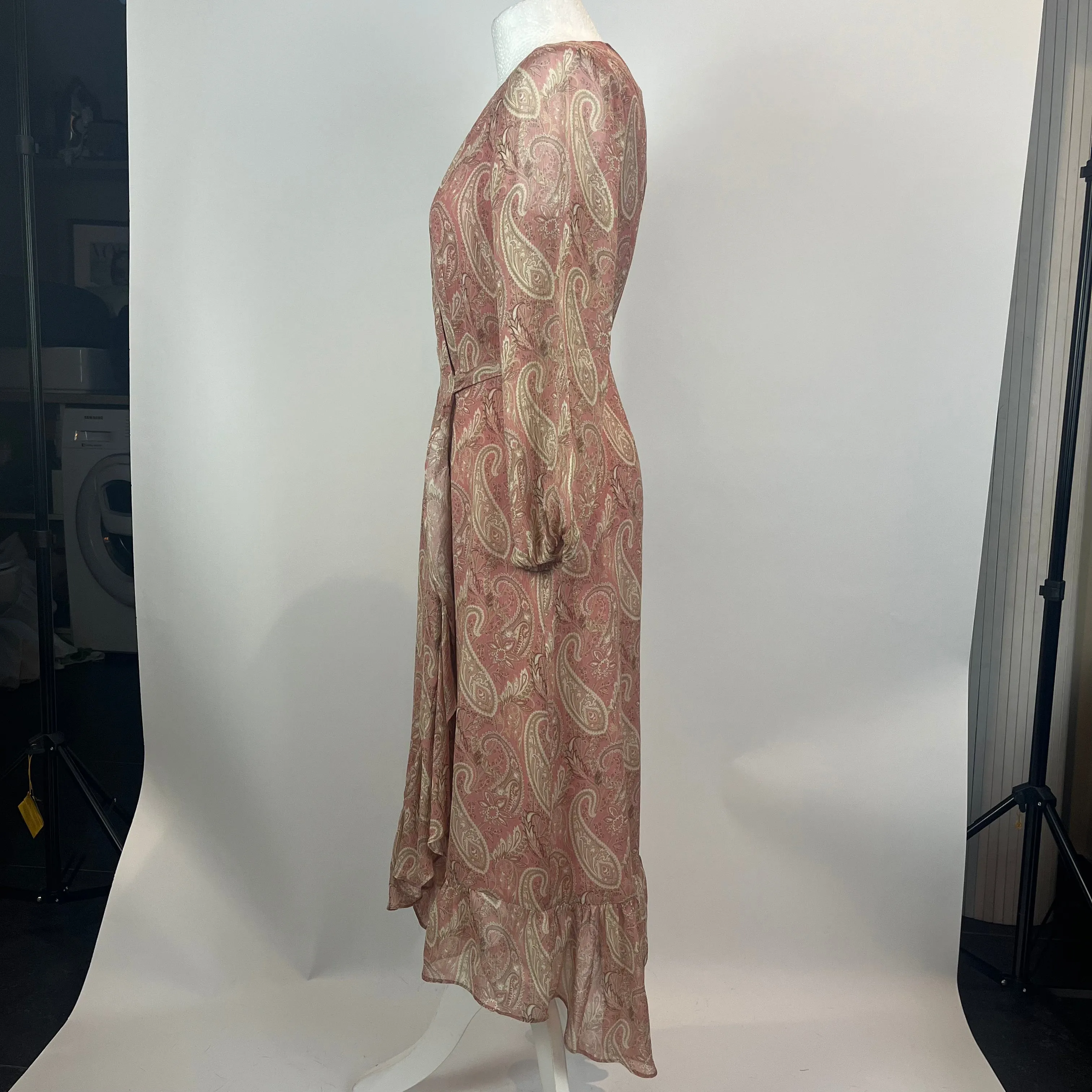 Sanderson X Paige Brand New 470 Rose Pink Paisley Chiffon Dress XS