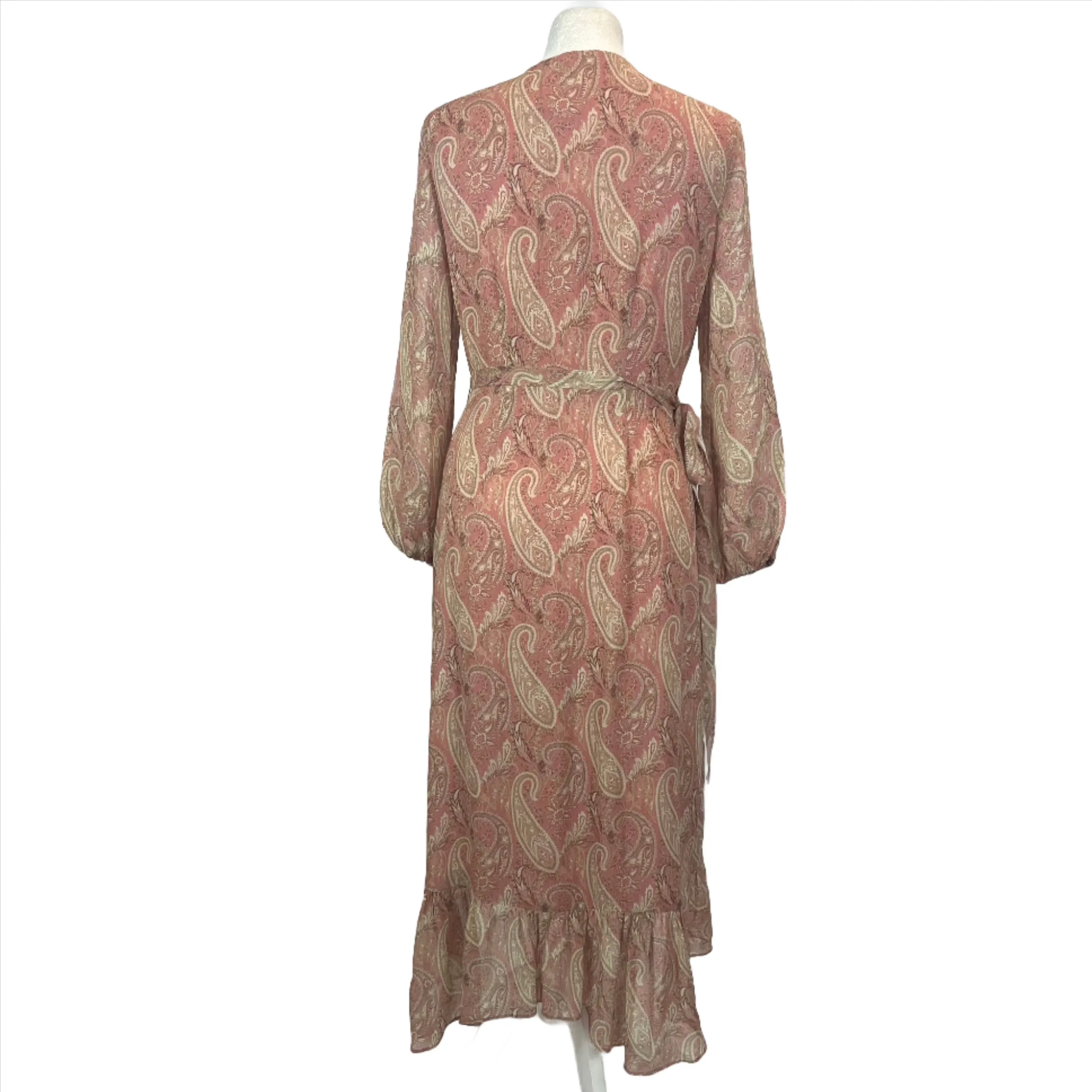 Sanderson X Paige Brand New 470 Rose Pink Paisley Chiffon Dress XS