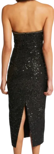 Self-Portrait Black Sequin-embellished Boucle Midi Dress UK 12